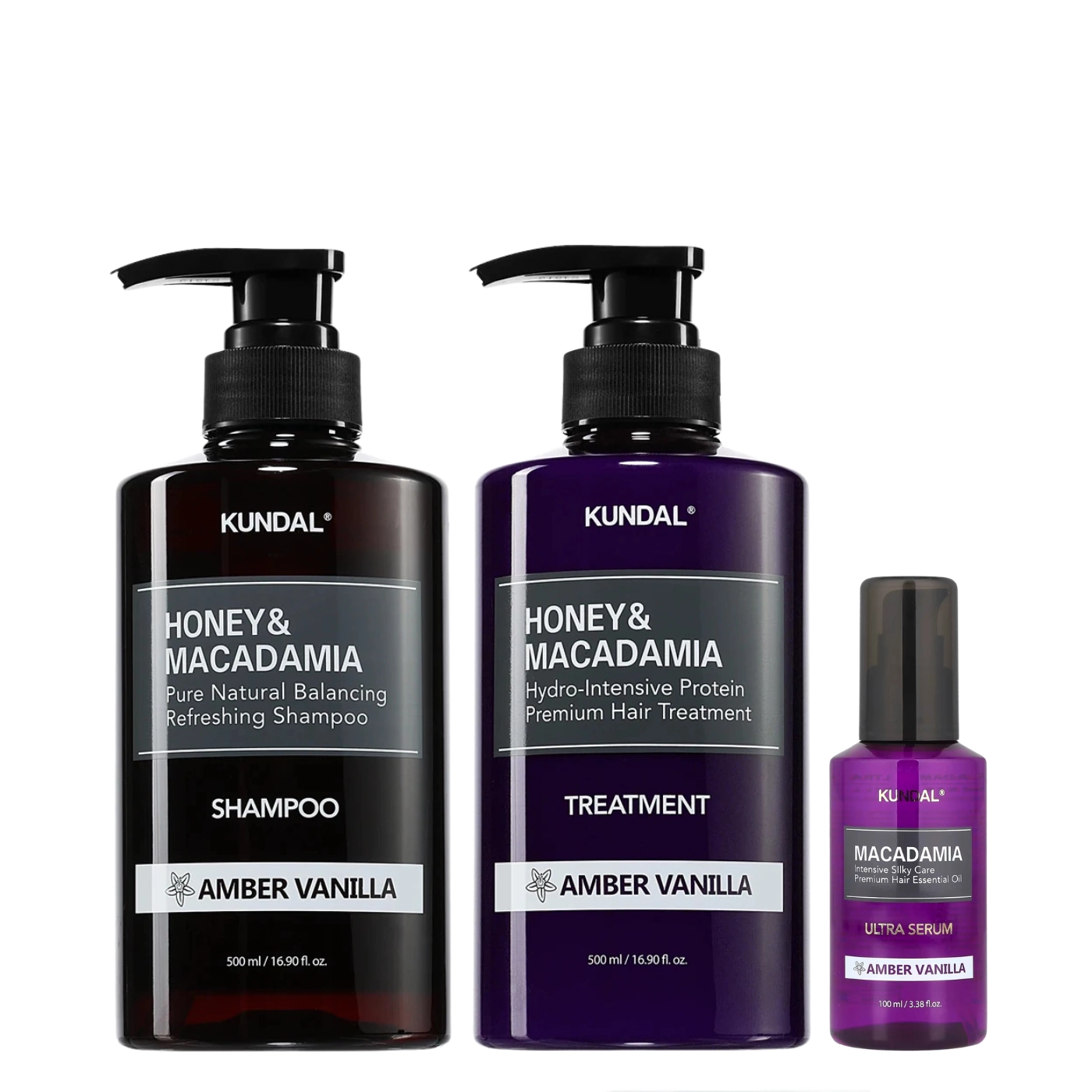 KUNDAL Zestaw do pielęgnacji wlosów: Szampon + odżywka + serum w olejku BURSZTYN I WANILIA