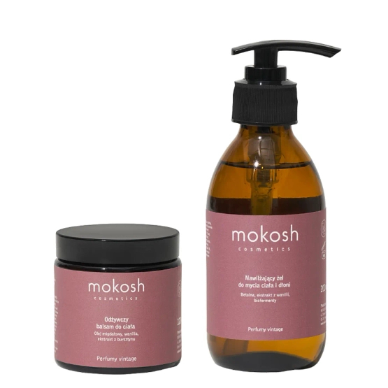 Mokosh Zestaw Świąteczny PERFUMY VINTAGE - Cisza - Odżywczy balsam do ciała + Nawilżający żel do mycia ciała i dłoni