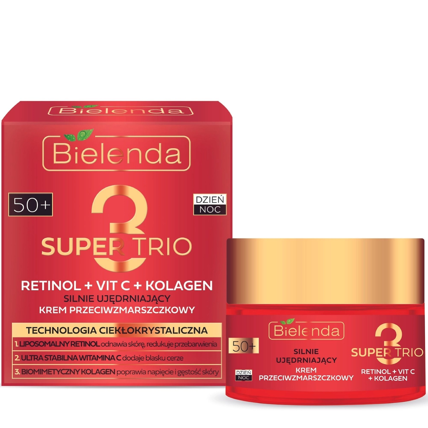 Bielenda Super Trio Retinol + Vit C + Kolagen silnie ujędrniający krem przeciwzmarszczkowy 50+ dzień/noc 50 ml