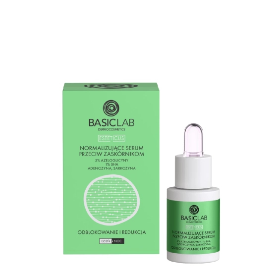 BasicLab Normalizujące serum przeciw zaskórnikom z 5% azeloglicyny i 1% BHA, 15ml