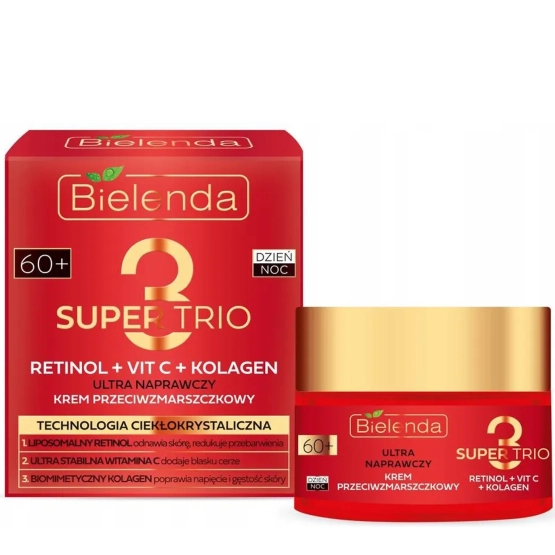 Bielenda Super Trio Retinol + Vit C + Kolagen ultra naprawczy krem przeciwzmarszczkowy 60+ dzień/noc 50 ml