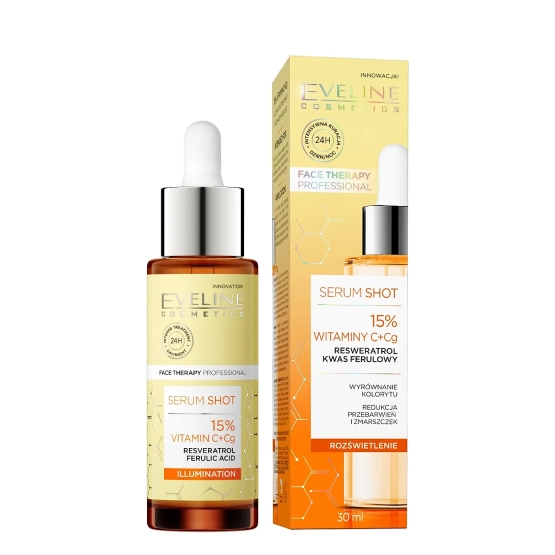 Eveline Cosmetics SERUM SHOT Kuracja 15% witaminy C + Cg na twarz, szyję i dekolt 30 ml