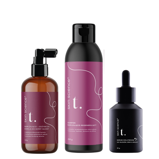 Skin Science Zestaw do pielęgnacji włosów: Szampon nawilżająco-regenerujący + esencja nawilżająco odżywcza + serum Hollywood