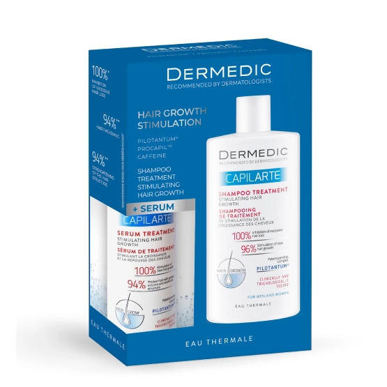 Dermedic Capilarte Zestaw szampon kuracja stymulująca wzrost i odrost włosów 300 ml + Capilarte serum kuracja stymulująca wzrost i odrost włosów 150 ml