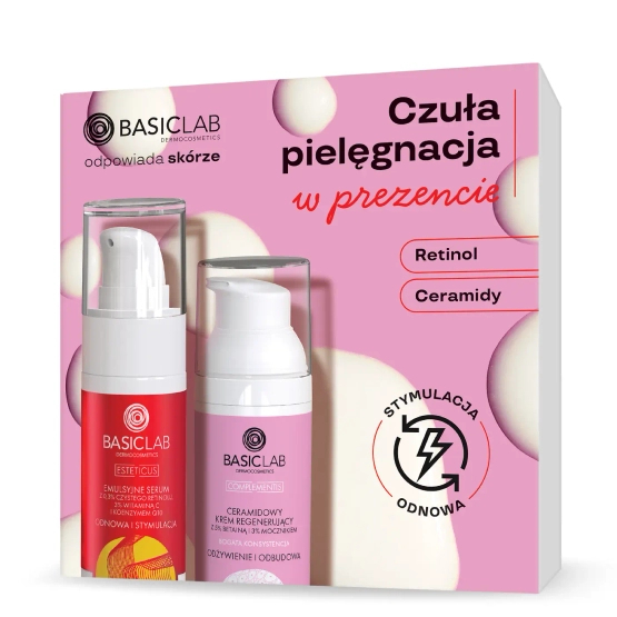 BasicLab Zestaw prezentowy STYMULACJA I ODNOWA Retinol + Ceramidy (Emulsyjne serum z 0,3% czystego retinolu + Ceramidowy krem regenerujący bogata konsystencja)