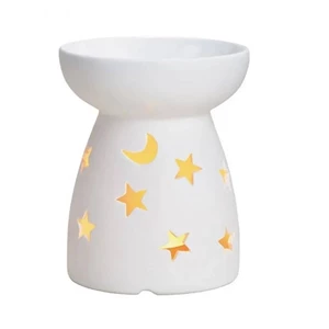 Kringle Candle Kominek do wosków: Księżyc i gwiazdy porcelanowy (Biały)